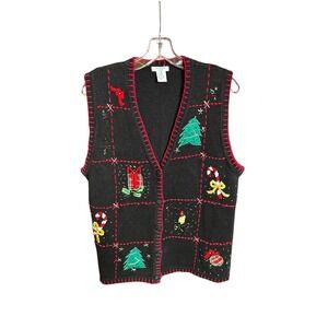 Ship'n Shore Medium Christmas Vest Ugly Sweater Party Black